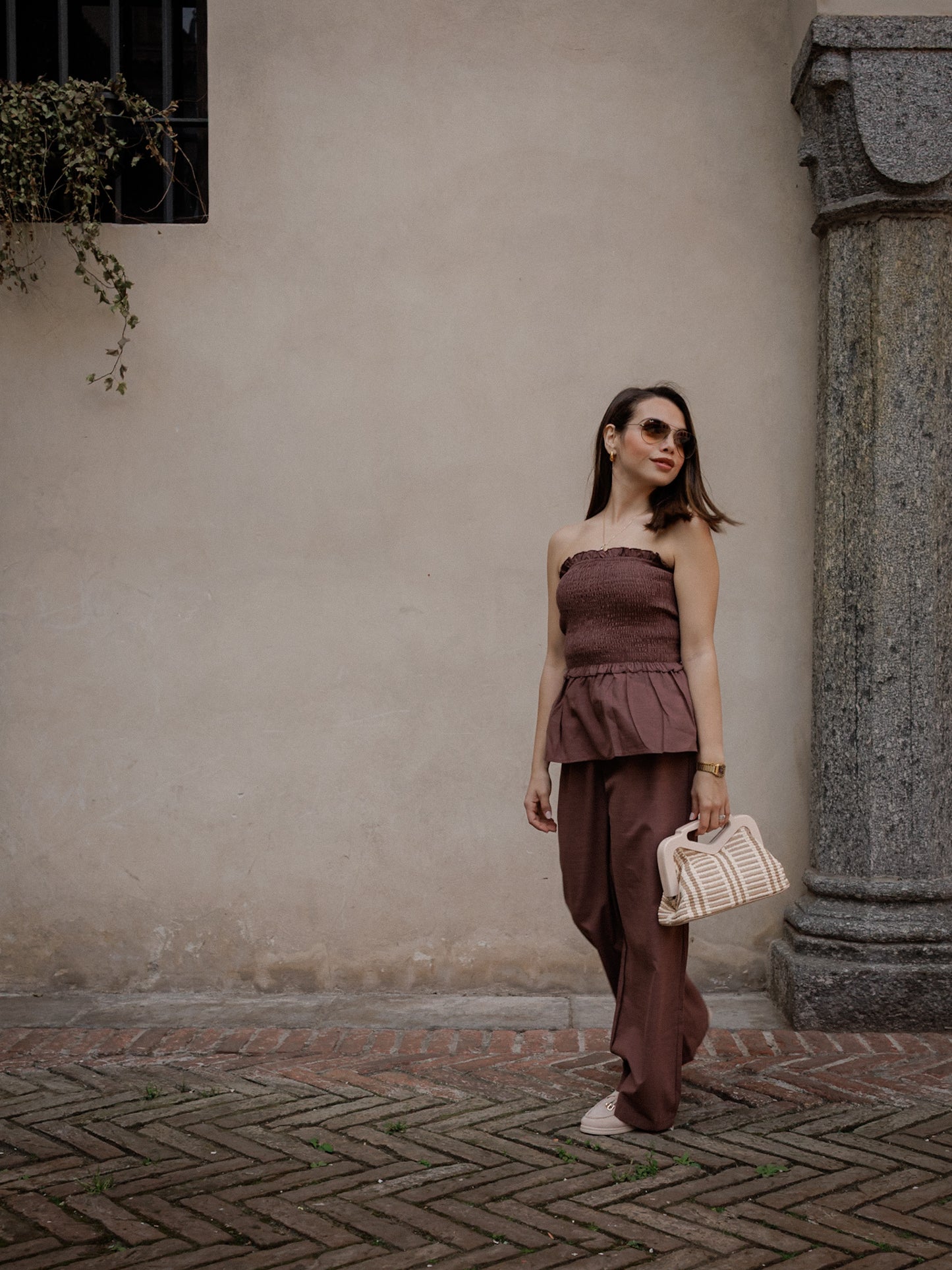 Completo top bustier e pantaloni in cotone