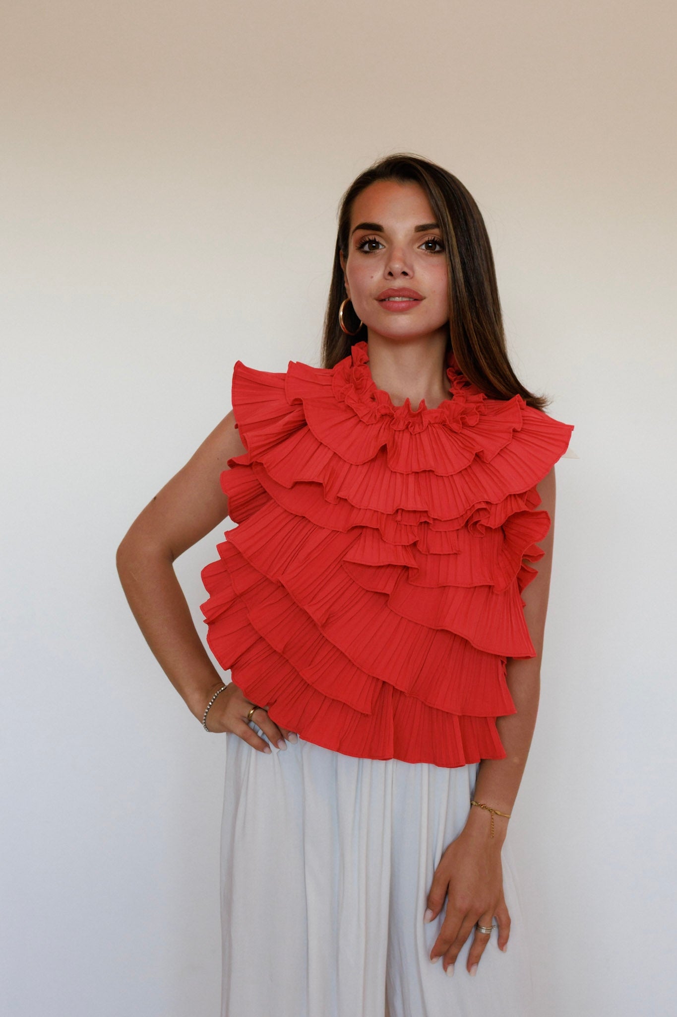 Top arricciato con schiena scoperta corallo