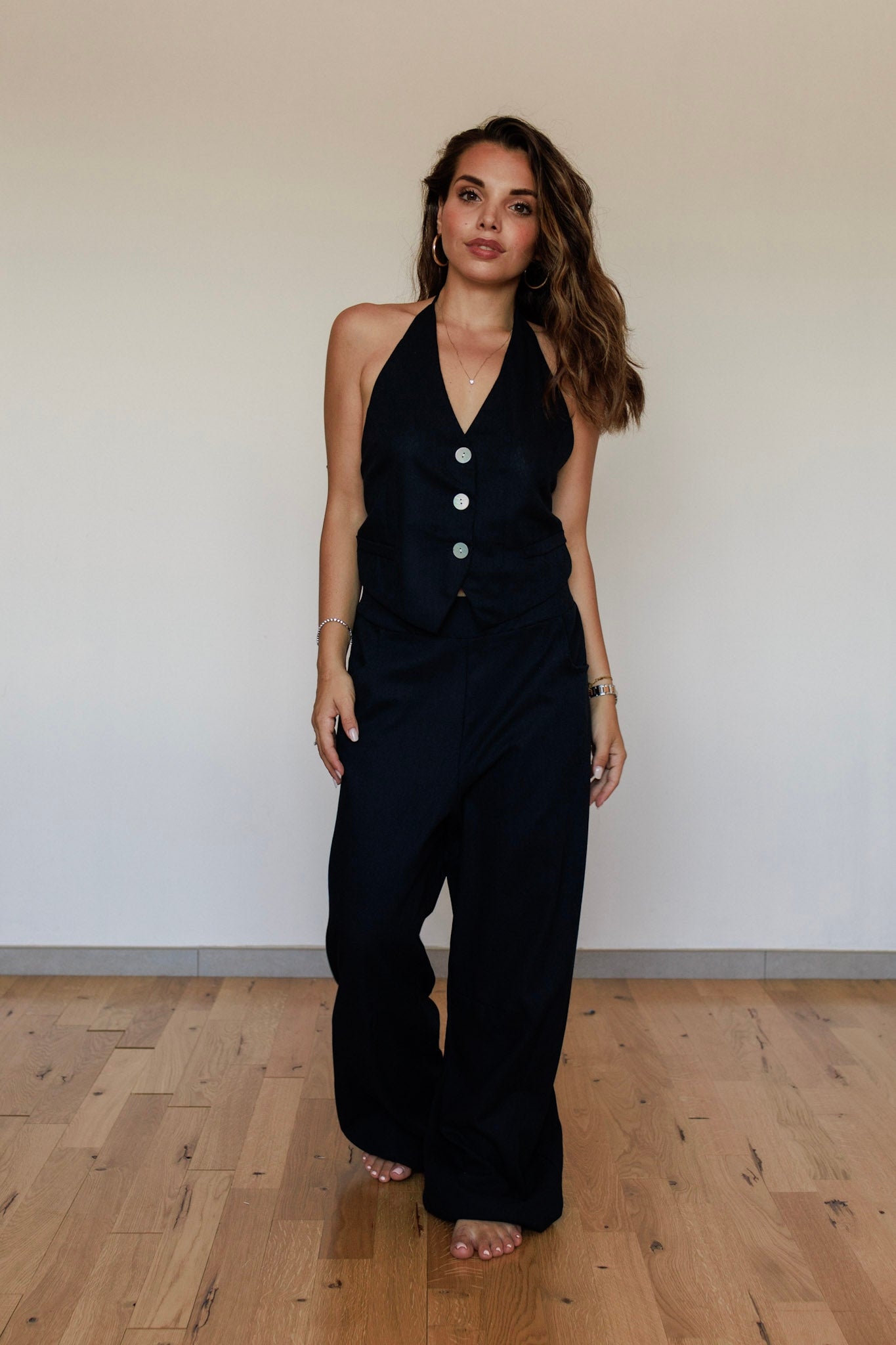 Completo effetto lino blu navy
