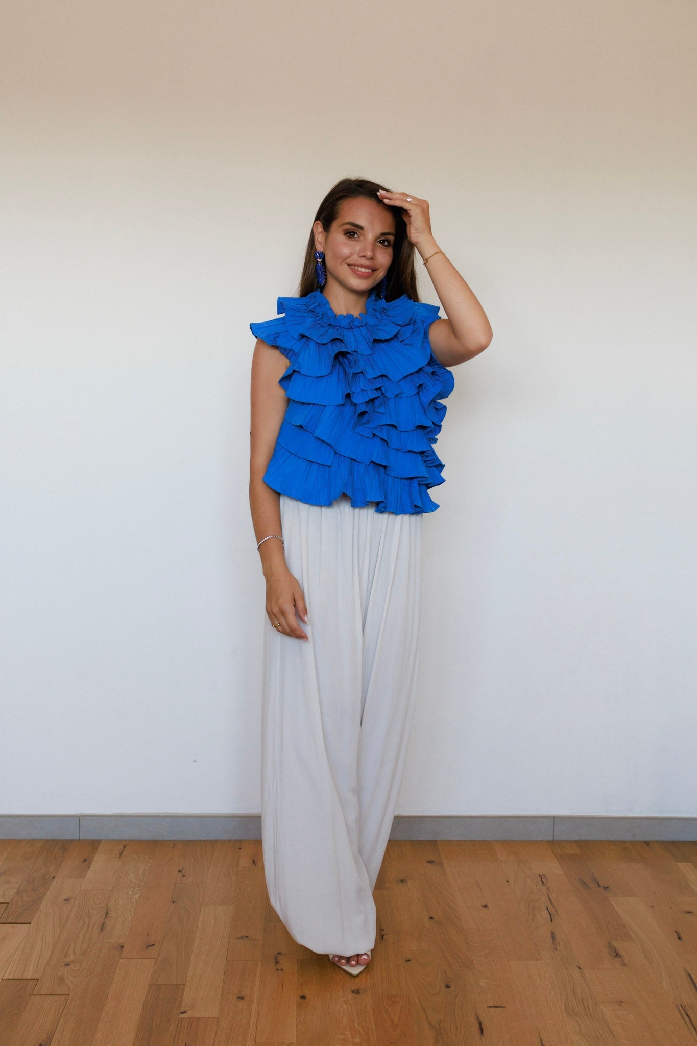 Top arricciato con schiena scoperta blu