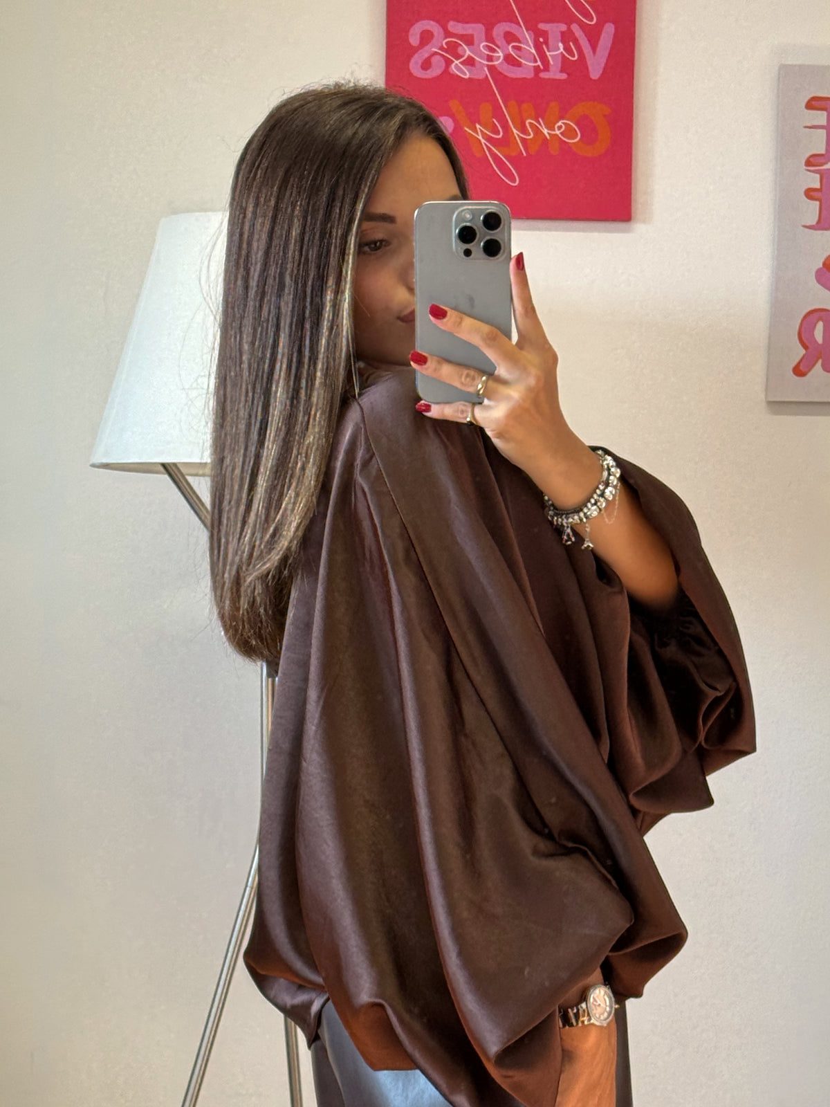 Blusa satin “CAMILLE” marrone