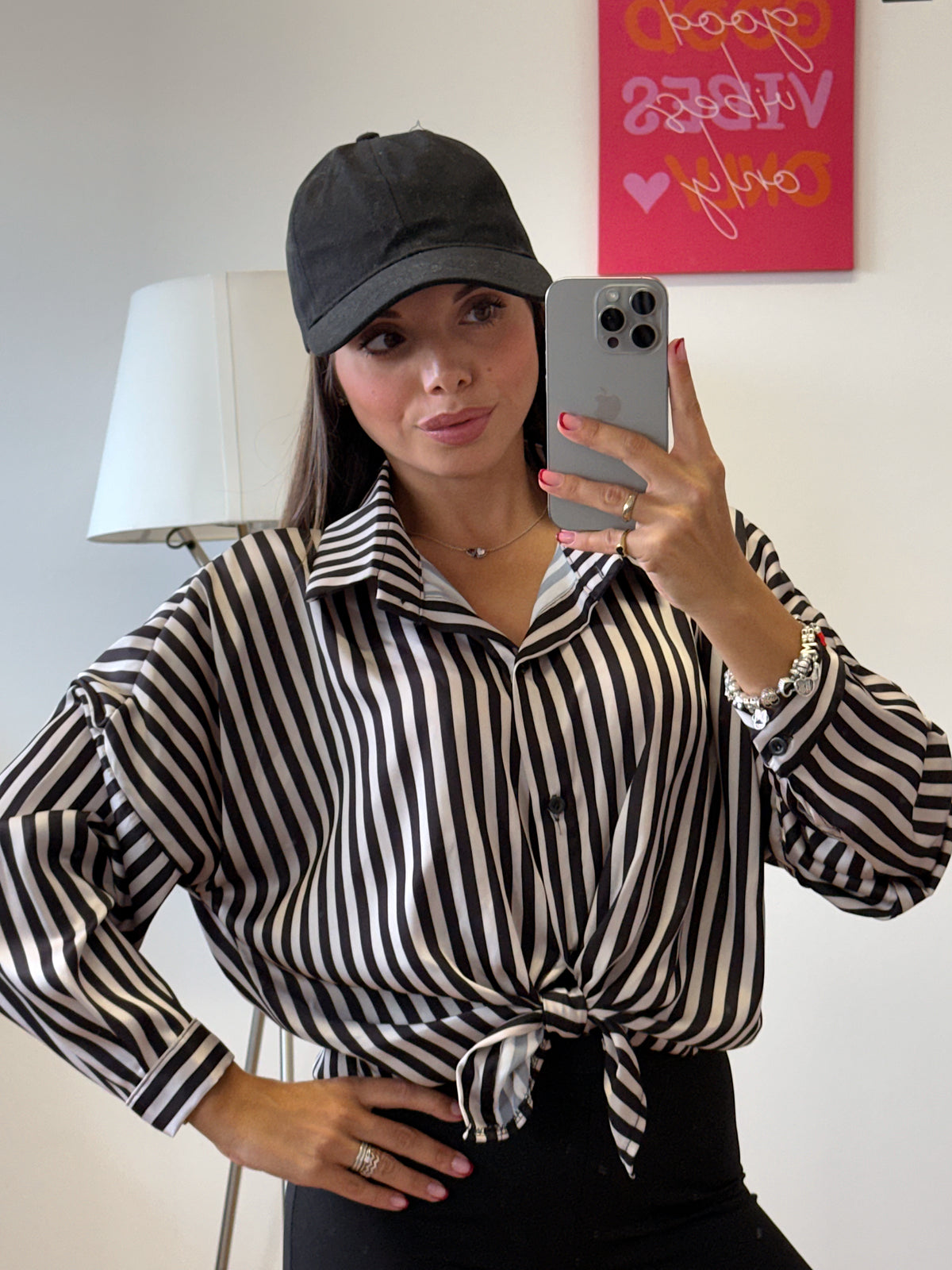 Camicia “SATIN STRIPE” nero