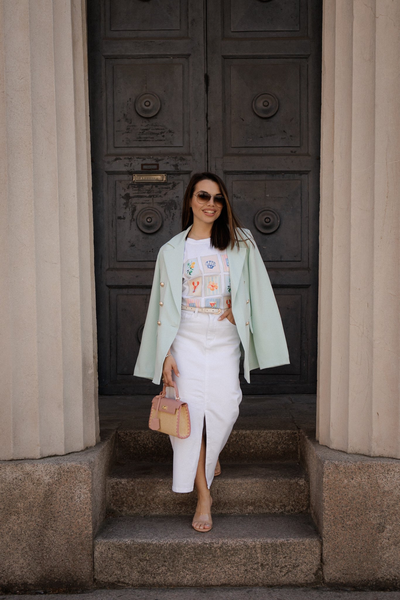 Blazer verde acqua con bottoni