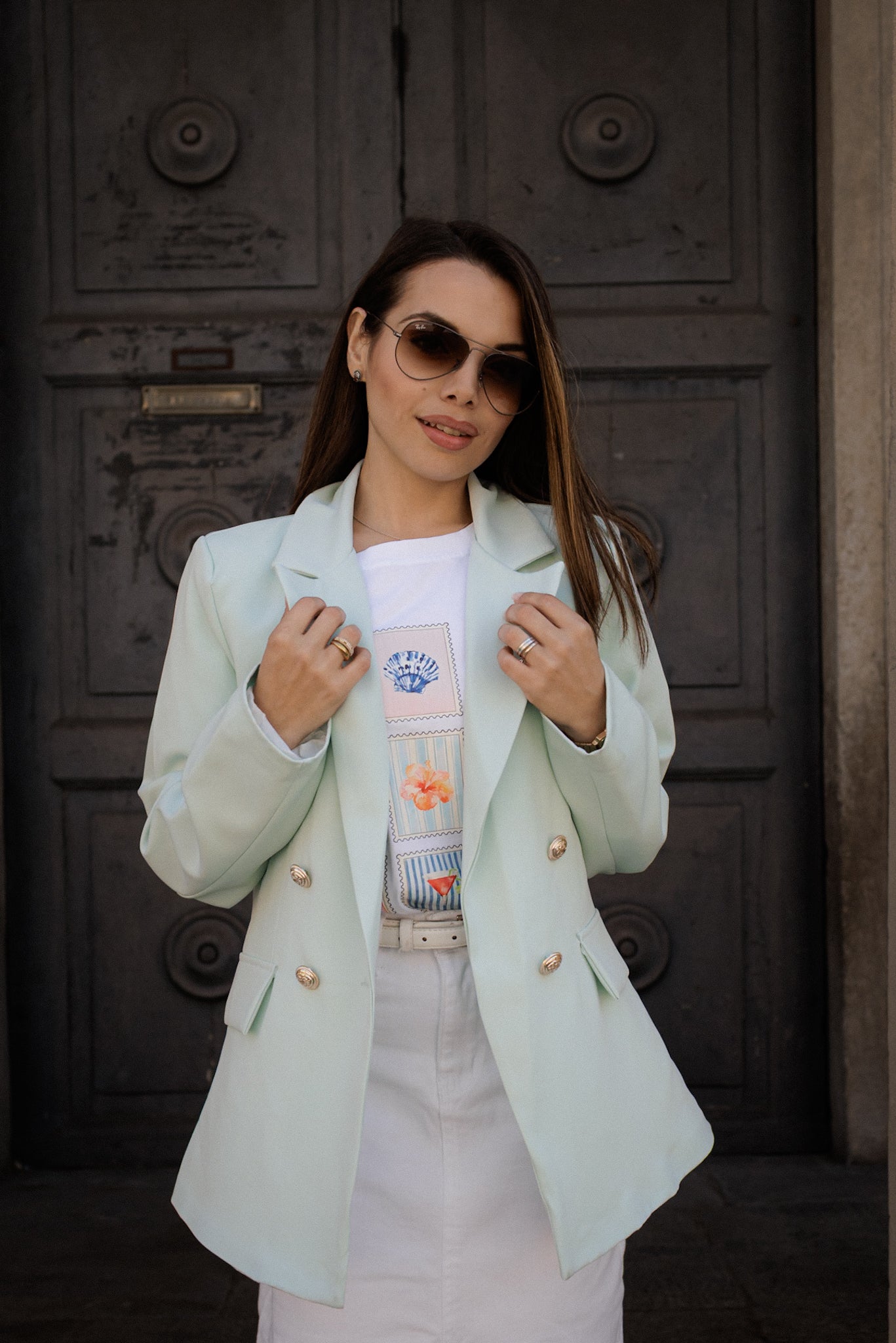 Blazer verde acqua con bottoni