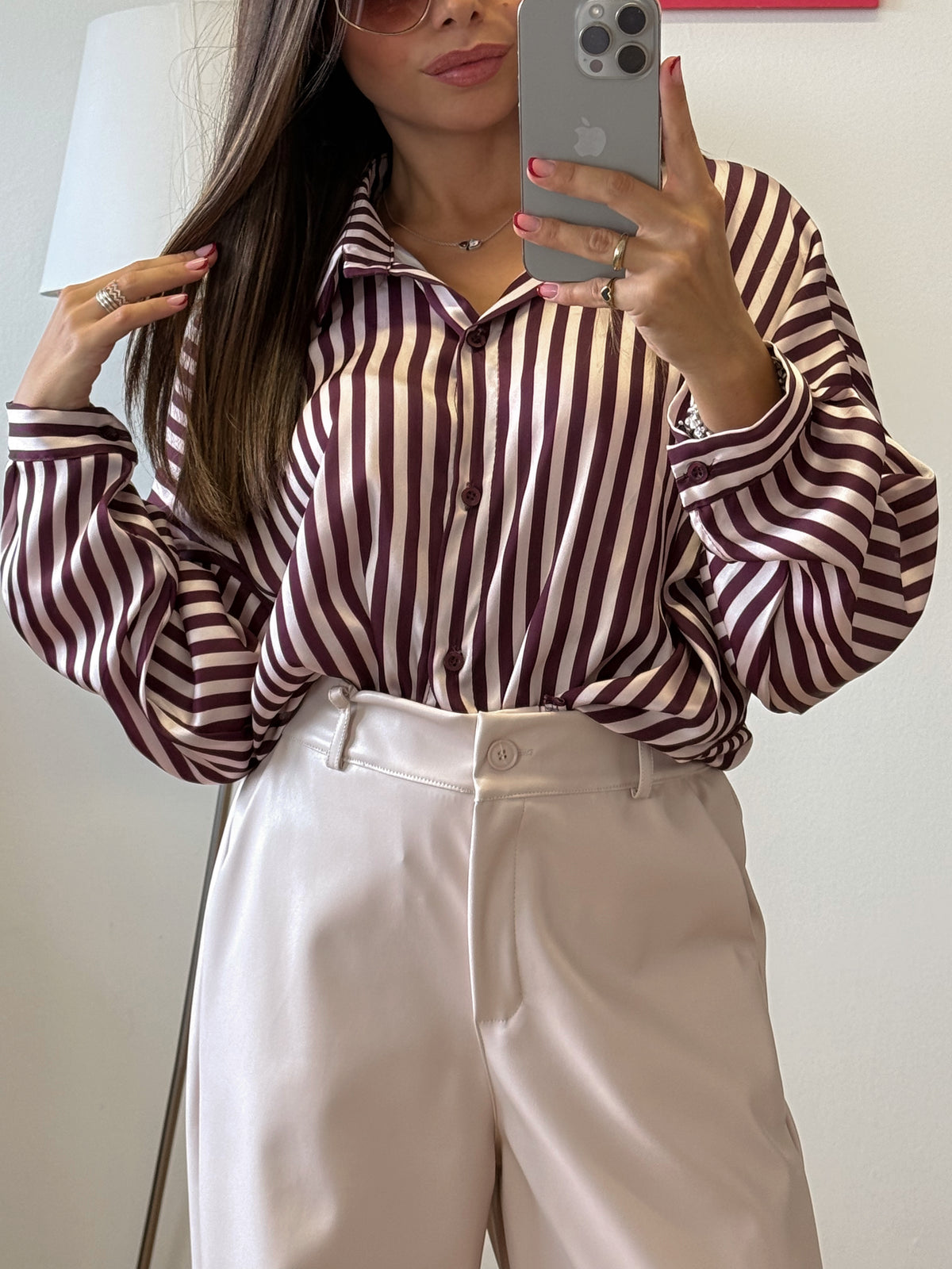 Camicia “SATIN STRIPE” bordeaux