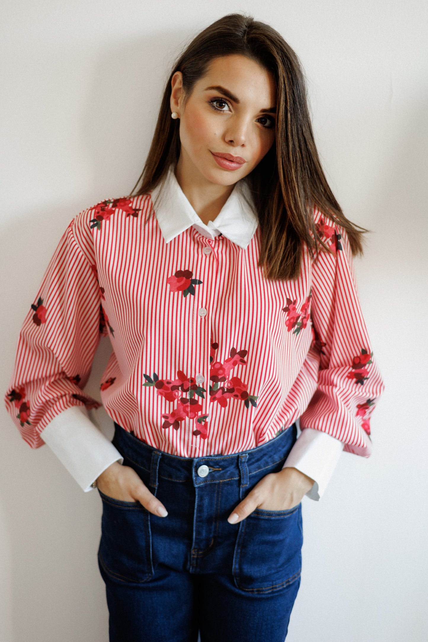 Camicia a righe floreale