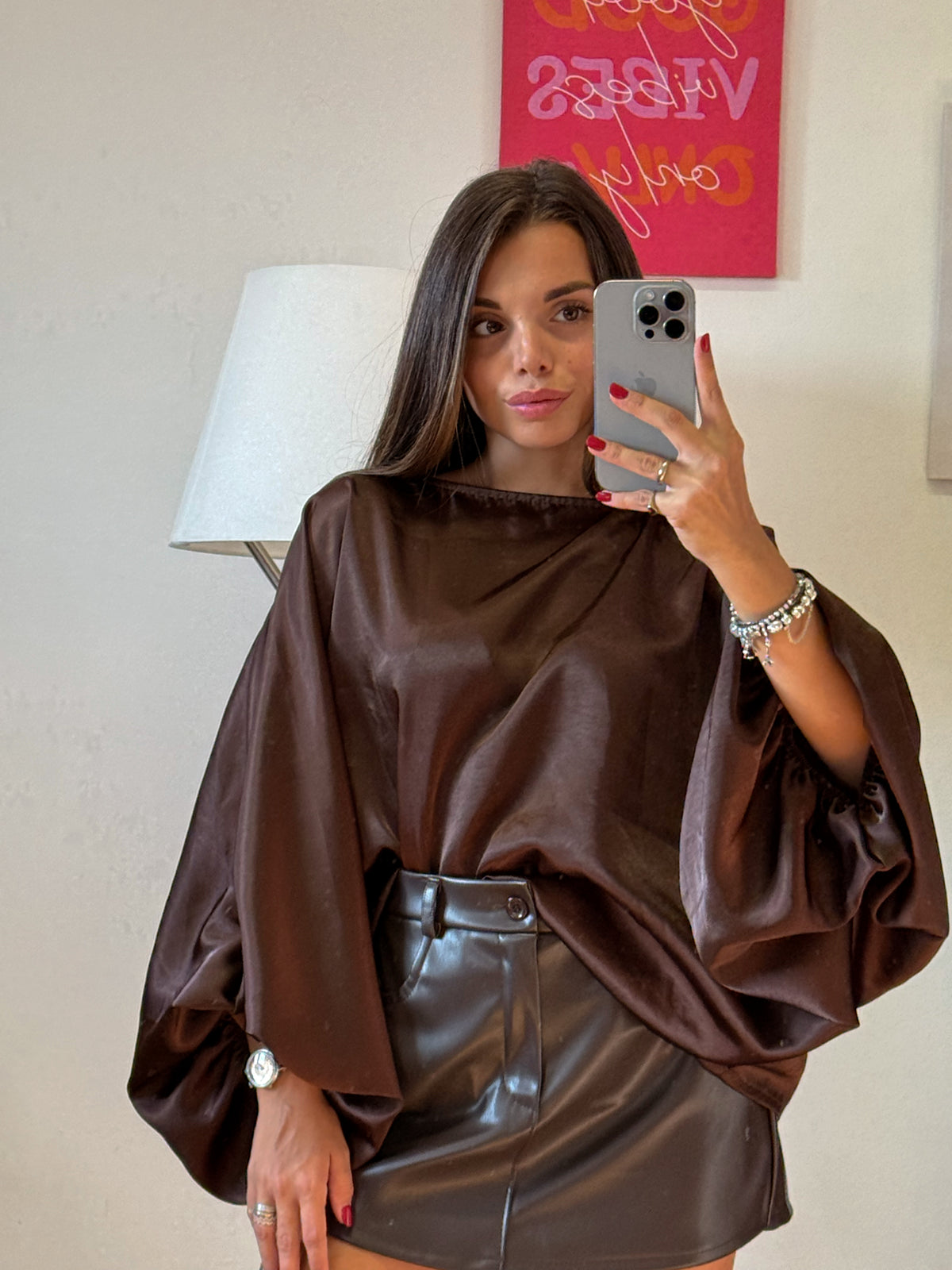 Blusa satin “CAMILLE” marrone