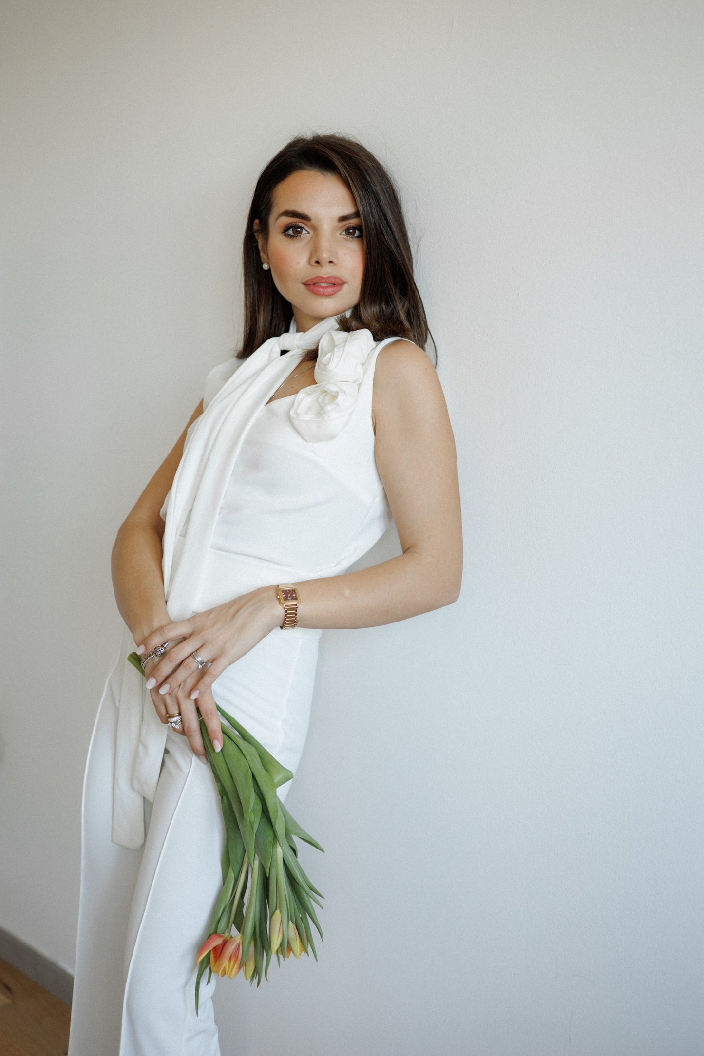 Coordinato top e pantaloni con fiori 3D