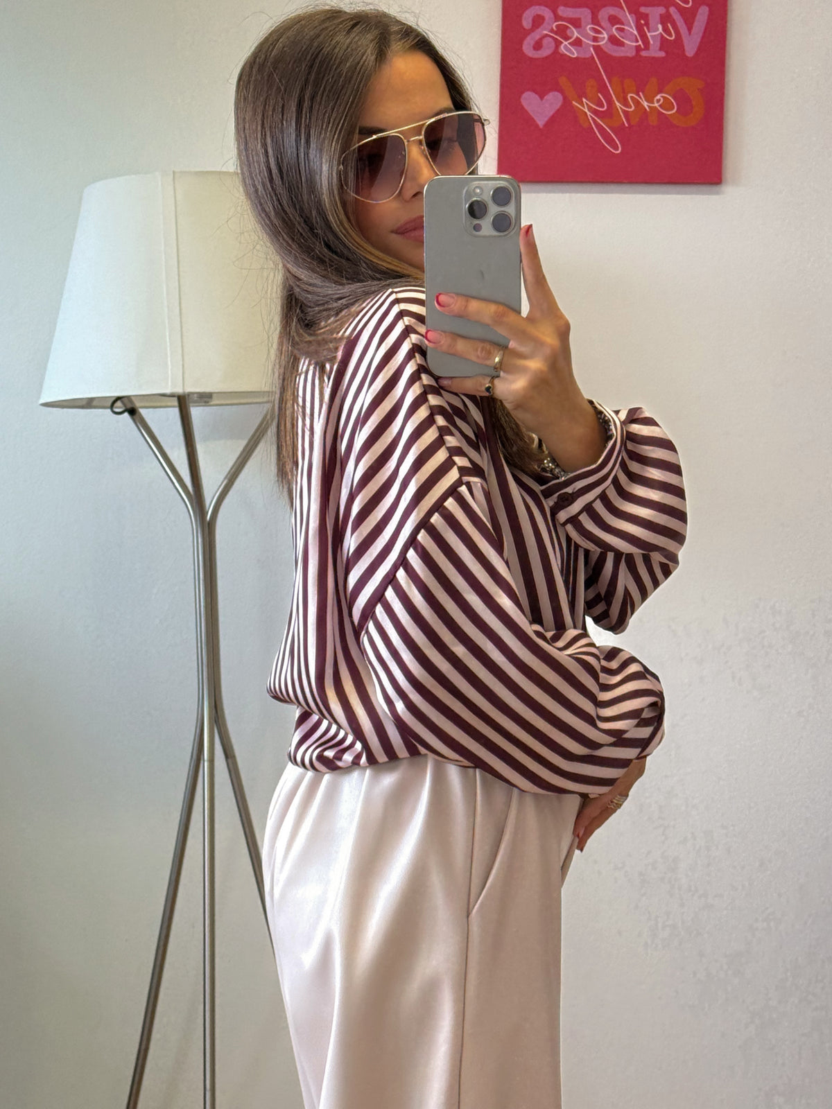 Camicia “SATIN STRIPE” bordeaux