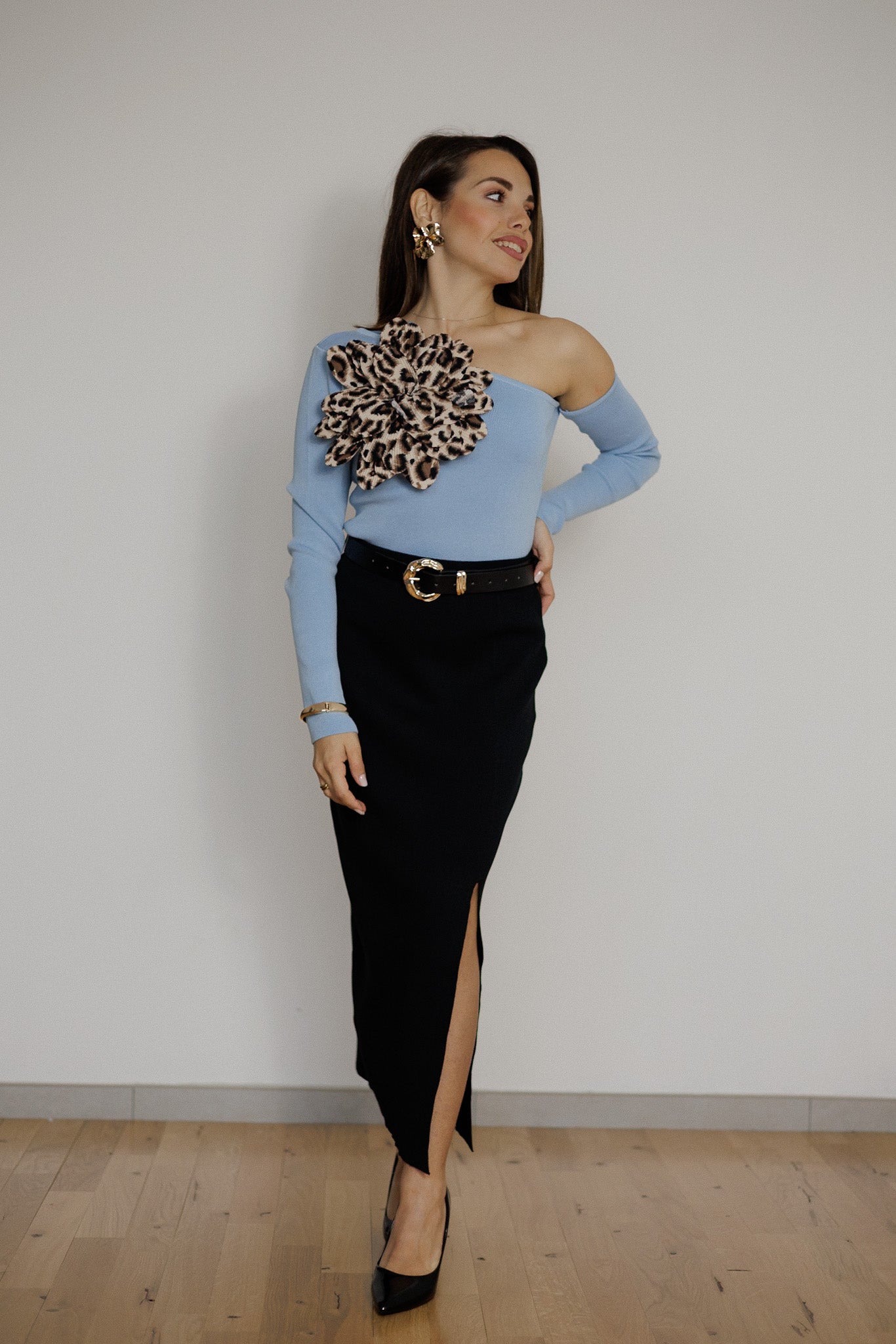 Maglia dettaglio fiore leopardato