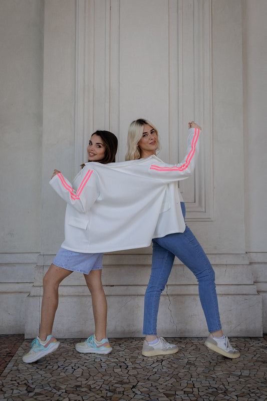 Blazer bianco a righe rosa fluo
