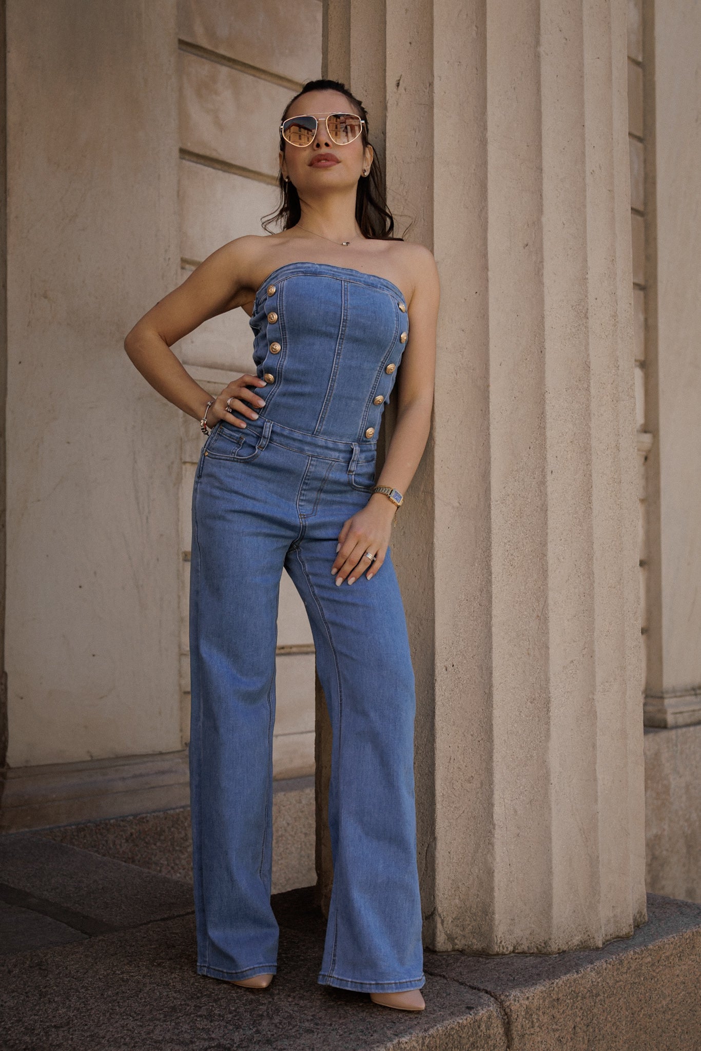 Jumpsuit di jeans con bottoni
