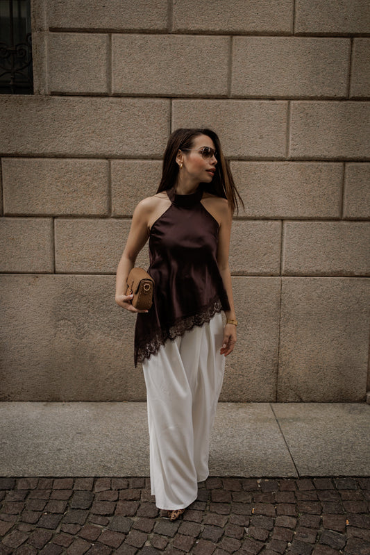 Top a tinta unita con pizzo