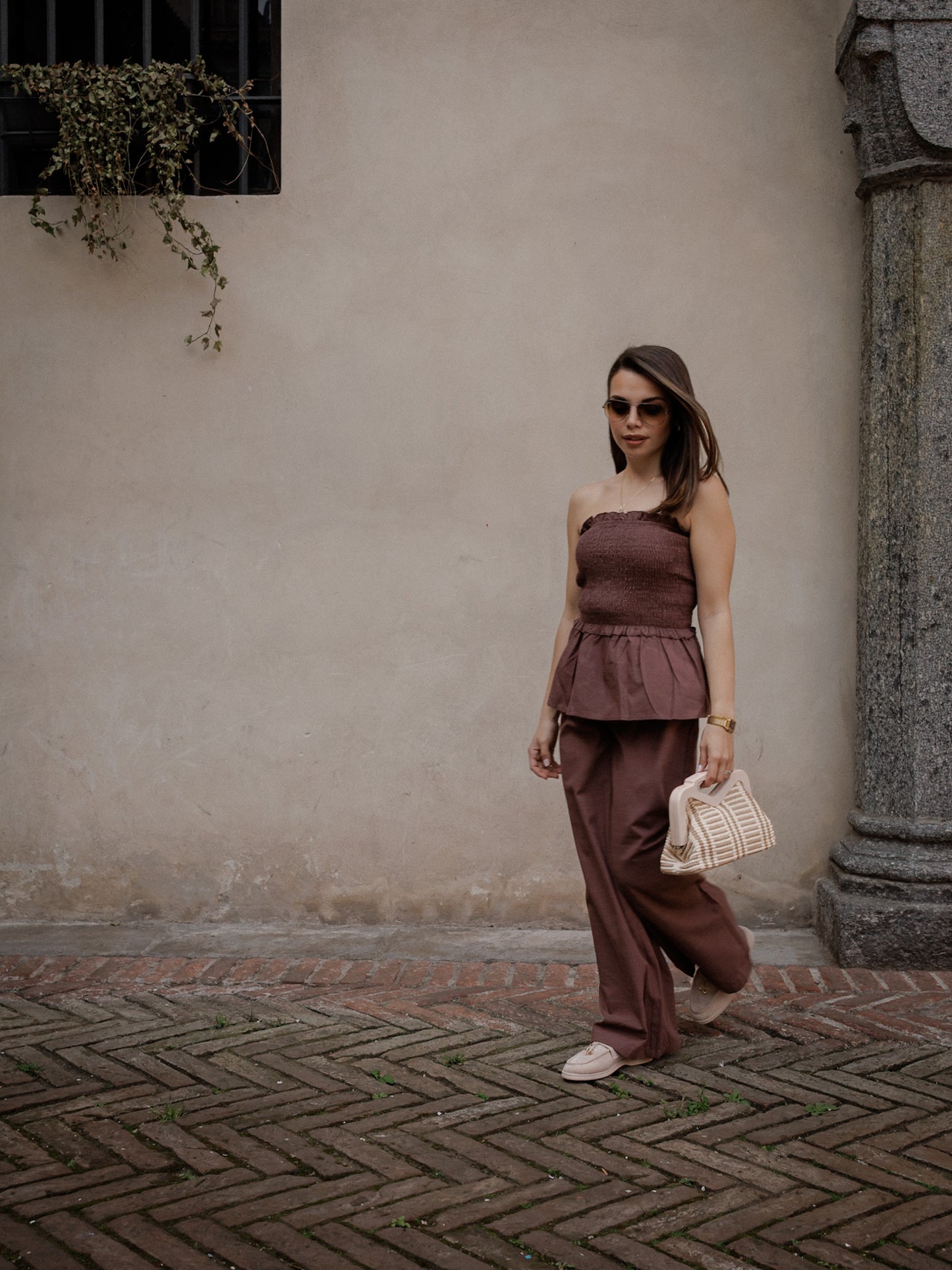 Completo top bustier e pantaloni in cotone