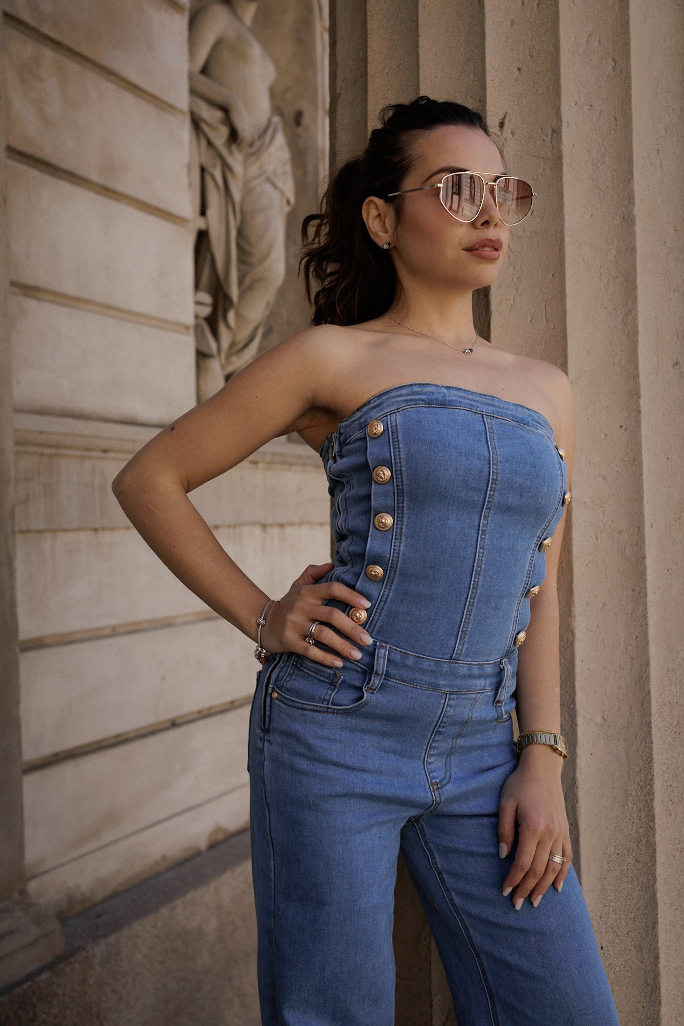 Jumpsuit di jeans con bottoni