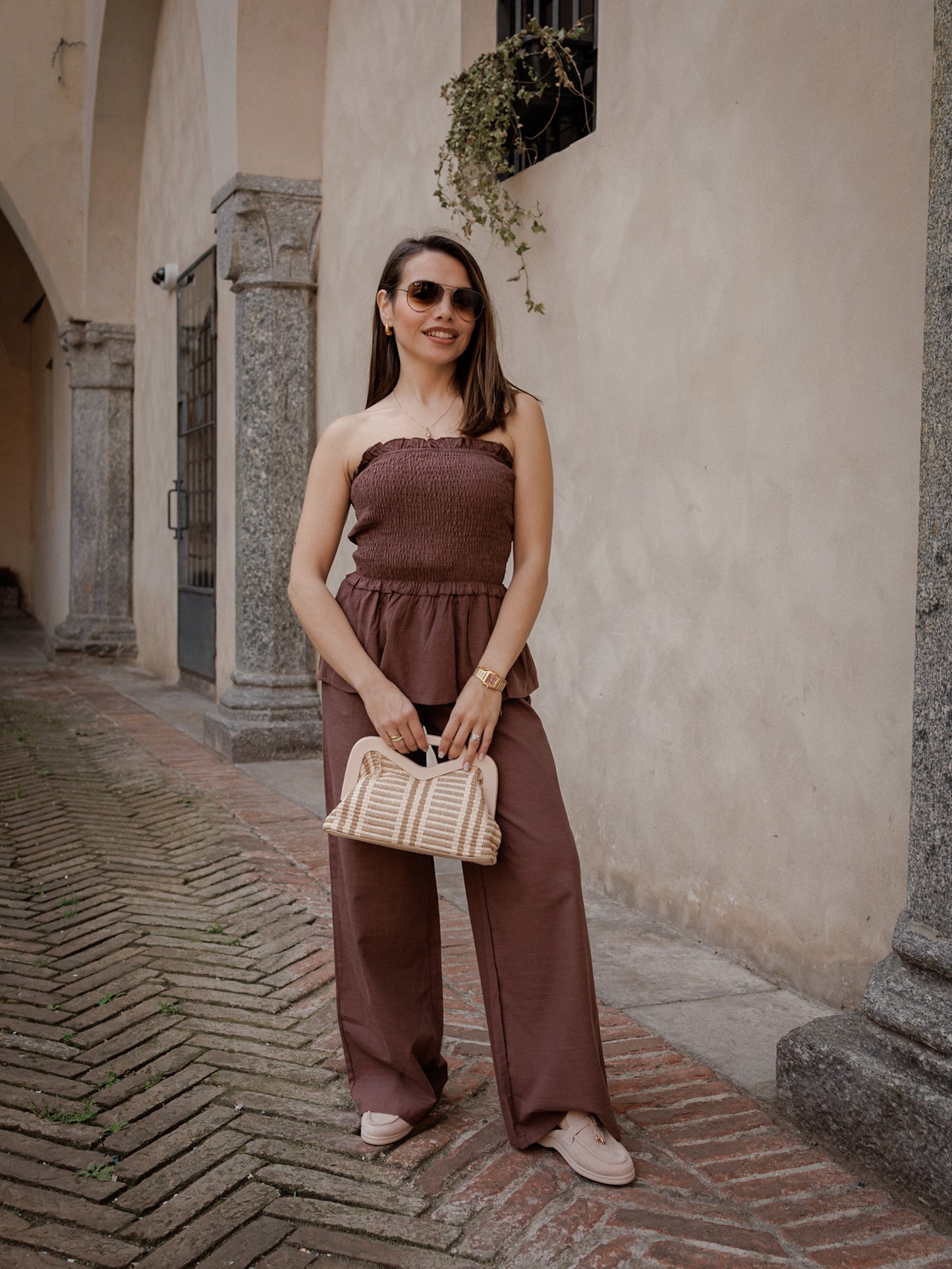 Completo top bustier e pantaloni in cotone